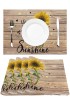 Sunflower Placemats Set of 4 Brown Wood Board Yellow Flowers You are My Sunshine Non Slip Heat Resistant Linen Cloth Place Mats Washable Holiday Dining Table Mat for Farmhouse Home Kitchen Decor
