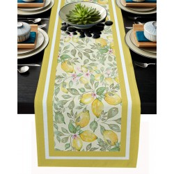 Table Runner Dresser Scarves Watercolor Lemon Cotton Linen Table Runners Cloth 108 Inches Long for Dinner Holiday Party Kitchen Decor Lemon Fruits Flowers Leaves Elegant Exotic