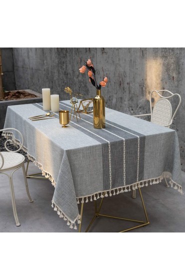TEWENE Tablecloth Rectangle Table Cloth Cotton Linen Wrinkle Free Anti-Fading Tablecloths Washable Embroidery Table Cover for Kitchen Dinning Party Rectangle Oblong 55''x86'',6-8 Seats Gray