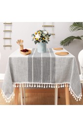 Vailge Farmhouse Tablecloth 55x70 Burlap Rectangle Rustic Tablecloths Dust-Proof Outdoor Table Cloths with Tassel Wrinkle Free Cotton Linen Tablecloths for Party ,Buffet,Christmas Grey