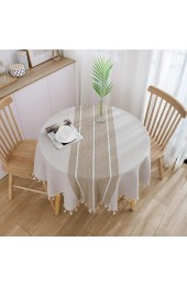 Vonabem Table Cloth Tassel Cotton Linen Table Cover for Kitchen Dinning Wrinkle Free Table Cloths Coffee 60in Round