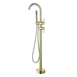 Bathtub Faucets| WELLFOR Bathroom Tub Faucets Brushed Gold 2-handle Residential Freestanding Bathtub Faucet with Hand Shower - MW18072