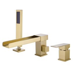 Bathtub Faucets| WELLFOR Roman Bathtub Faucet Brushed Gold 1-handle Commercial/Residential Deck-mount Roman Bathtub Faucet with Hand Shower - IB84353