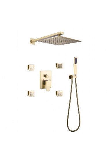 Shower Systems| WELLFOR Concealed valve showers system Brushed Gold 4-Spray Built-In Shower System - VT46802